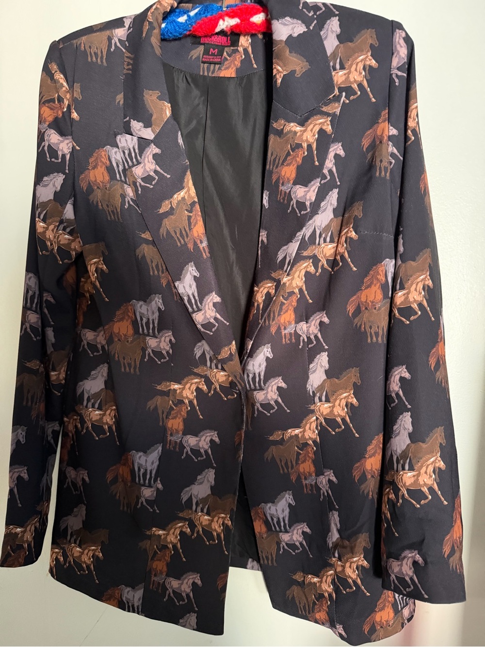 Horse Print Blazer in Black with Brown & Taupe Horses